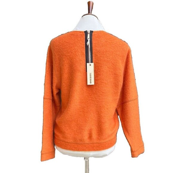 Diesel Women’s Orange Mohair Blend V-Neck Back Zip Pullover Sweater Size S - Picture 2 of 14